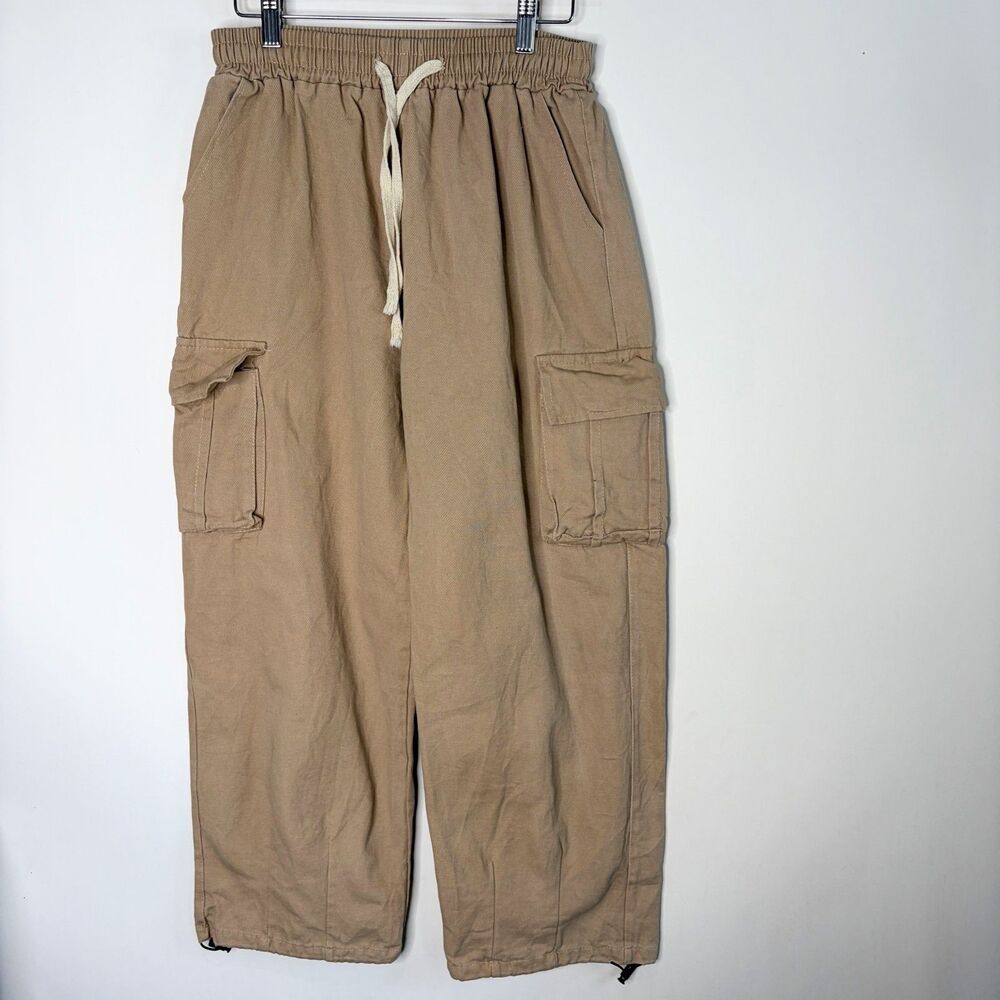 Cargo Pants Relaxed Wide Leg Tan Pull On Y2K Style Women Size S